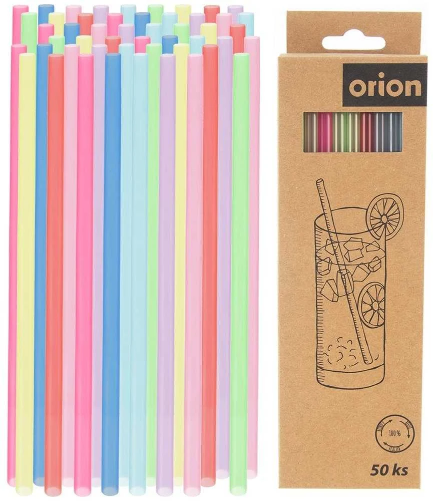 Orion Gėrimų šiaudeliai 22 cm, 50 vnt, spalvoti, perdirbami