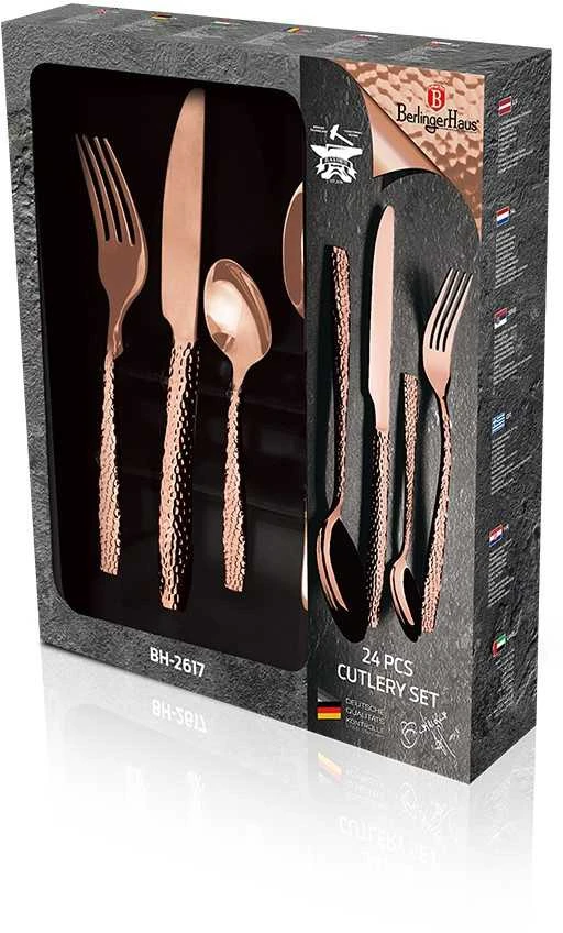 STALIO ĮRANKŲ RINKINYS 24 VNT. GLOSSY BERLINGER HAUS ROSE GOLD BH-2617