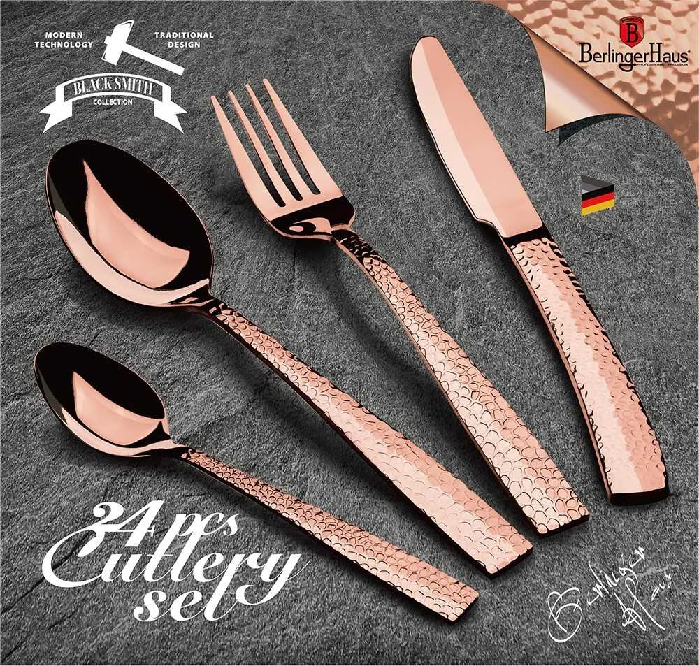 STALIO ĮRANKŲ RINKINYS 24 VNT. GLOSSY BERLINGER HAUS ROSE GOLD BH-2617