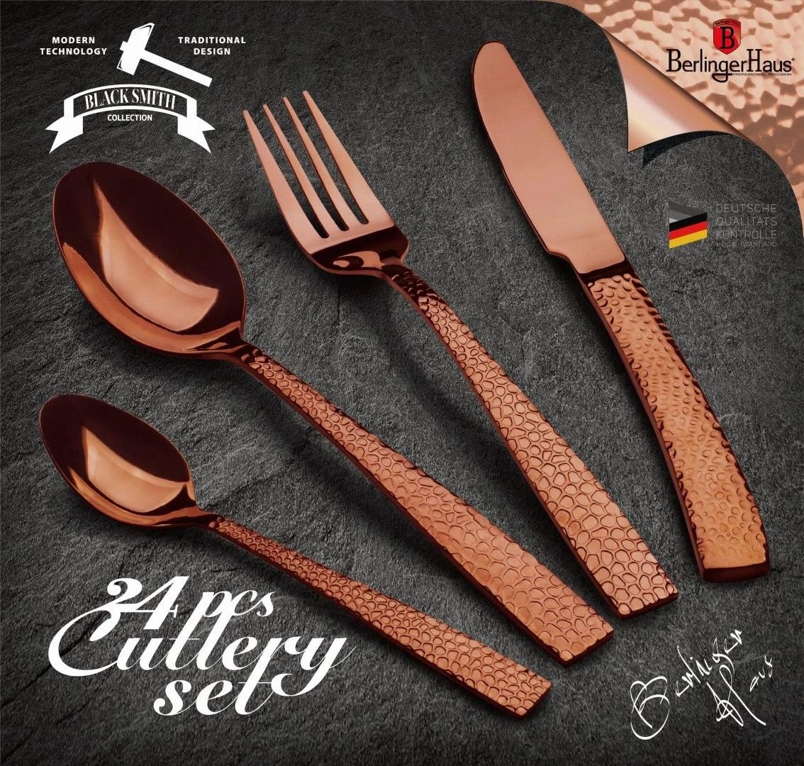 STALIO ĮRANKŲ RINKINYS 24 VNT. GLOSSY BERLINGER HAUS ROSE GOLD BH-2617