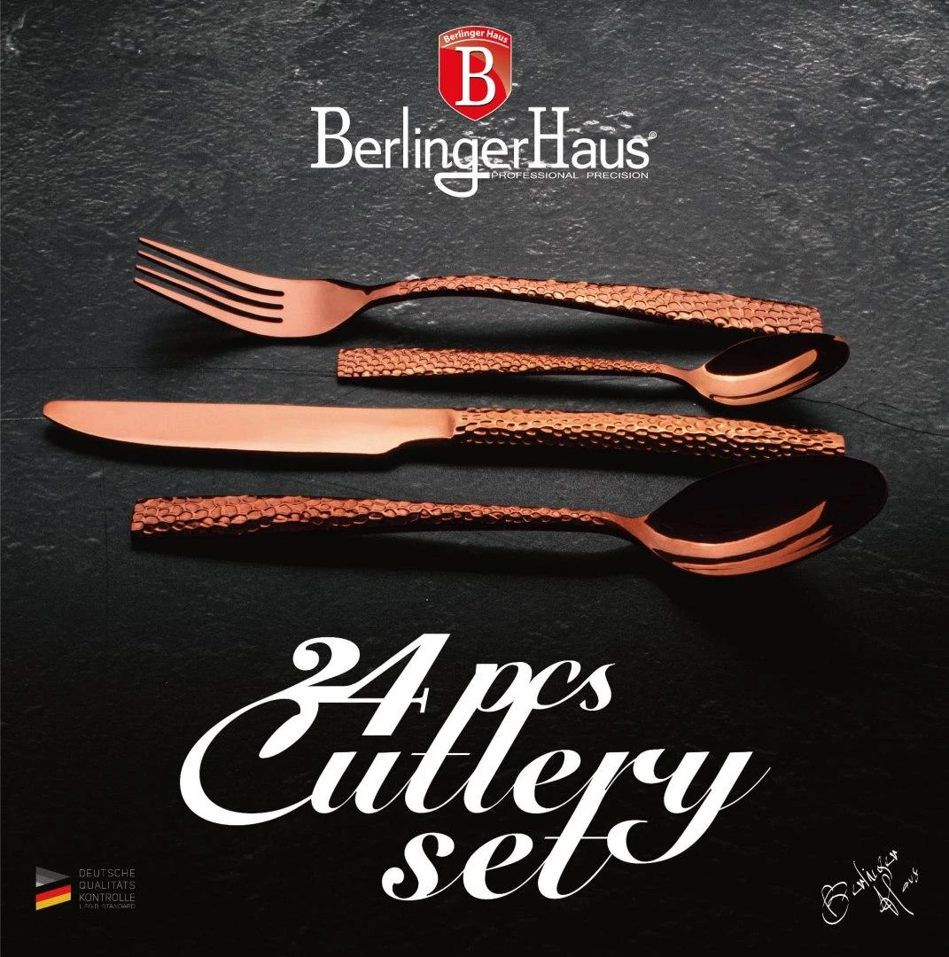 STALIO ĮRANKŲ RINKINYS 24 VNT. GLOSSY BERLINGER HAUS ROSE GOLD BH-2617