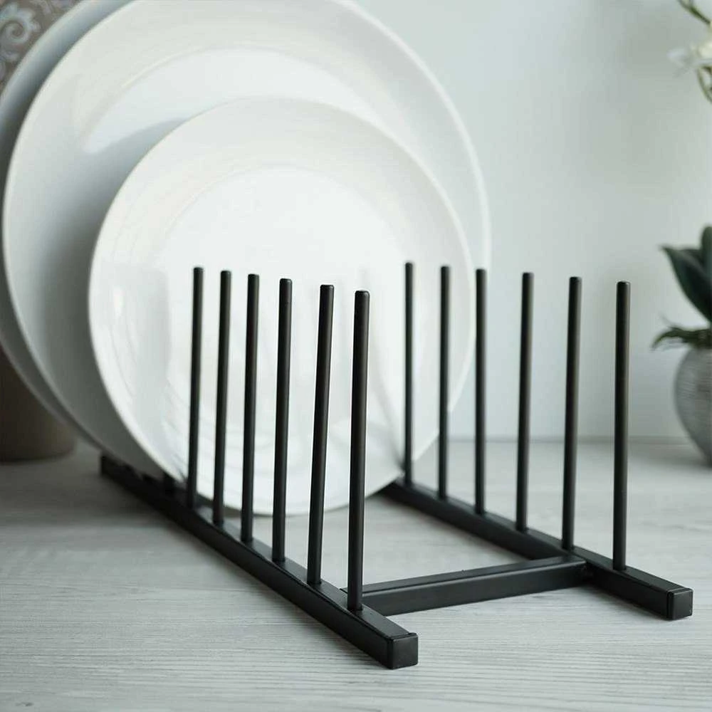 Bigbuy Home Metalinė puodo dangčio ir lėkščių laikiklis juoda 34,5x12,5x12 cm
