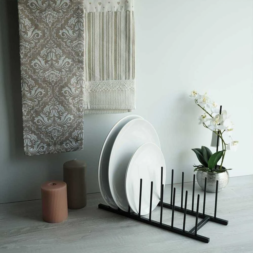Bigbuy Home Metalinė puodo dangčio ir lėkščių laikiklis juoda 34,5x12,5x12 cm