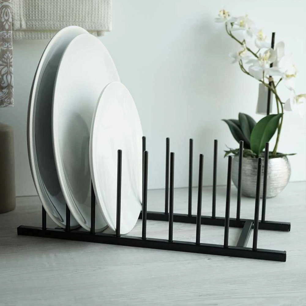 Bigbuy Home Metalinė puodo dangčio ir lėkščių laikiklis juoda 34,5x12,5x12 cm