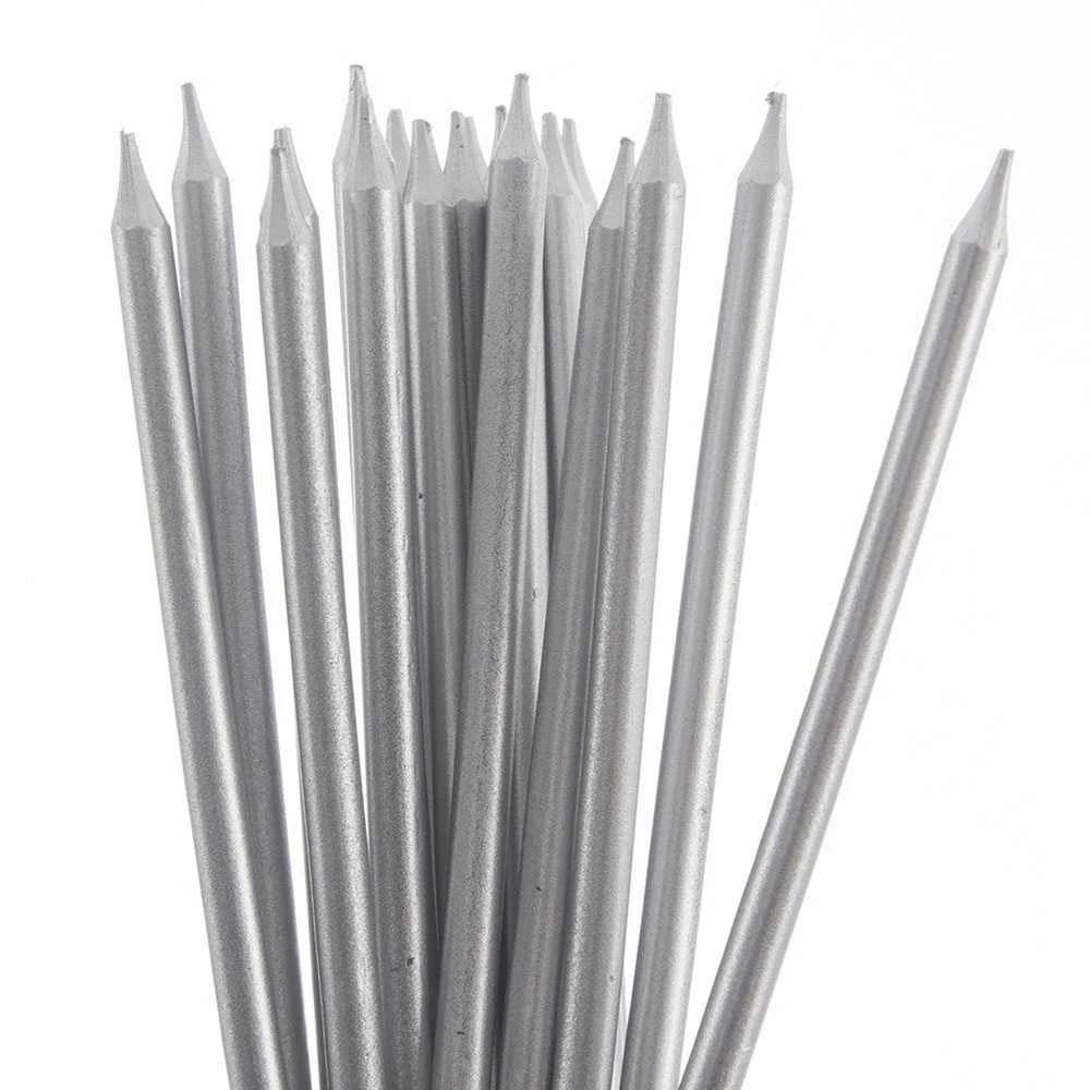 Party Deco Orion Ilgos sidabrinės torto žvakutės 14,5 cm 12 vnt.