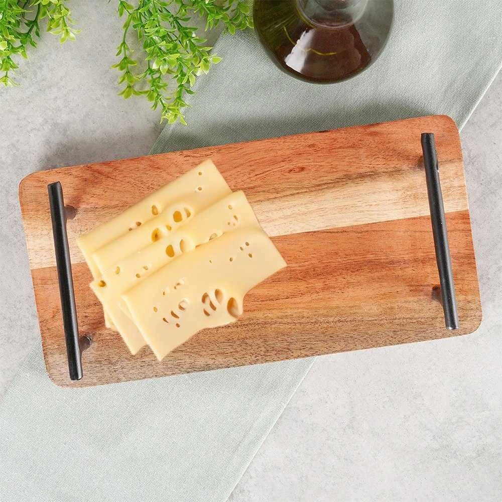 Home Styling Collection Dabar Tacas - Medinis padėklas 30x15,5 cm su metaliniais rankenomis