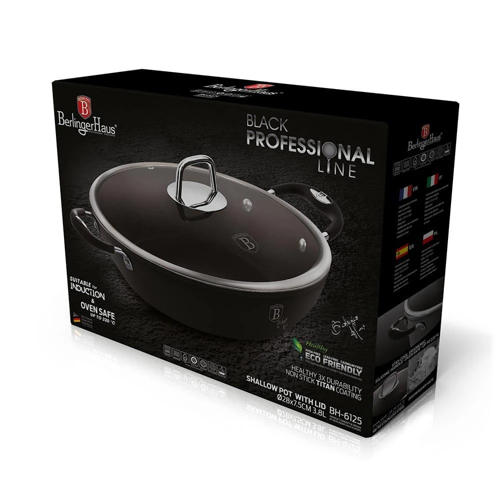 Berlinger Haus TITANIUM POT LOW 28cm 3,8L BERLINGER HAUS Juodas PROFESSIONAL LINE BH-6125