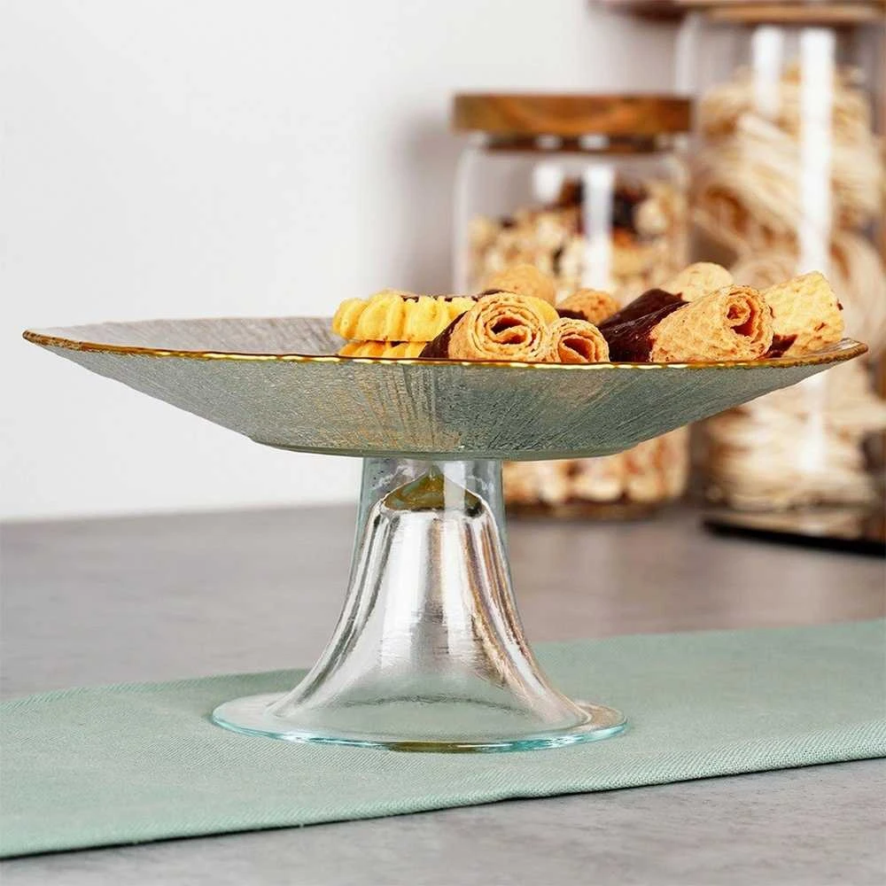 KOOPMAN Stiklinė tortų lėkštė su auksiniu kraštu, 21 cm