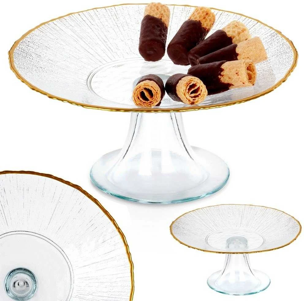 KOOPMAN Stiklinė tortų lėkštė su auksiniu kraštu, 21 cm