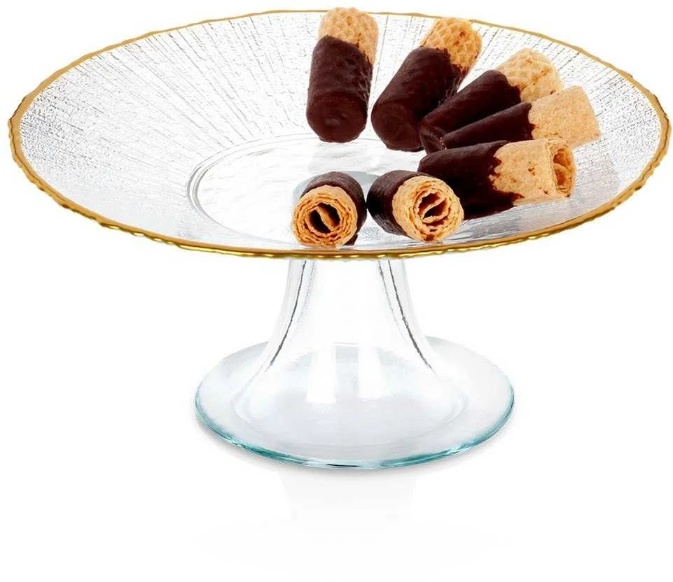 KOOPMAN Stiklinė tortų lėkštė su auksiniu kraštu, 21 cm