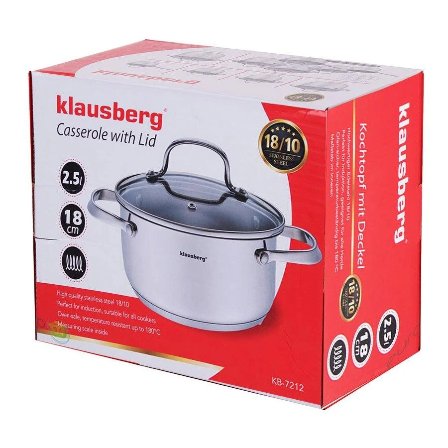 Puodas Puodas su dangčiu, plieno, 18 cm skersmens, 2,5 l, Klausberg