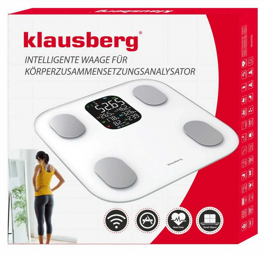 Virtuvinės svarstyklės Svarstyklės Elektroninės vonios svarstyklės su kūno sudėties analizatoriumi, baltos, Klausberg, kb-7855