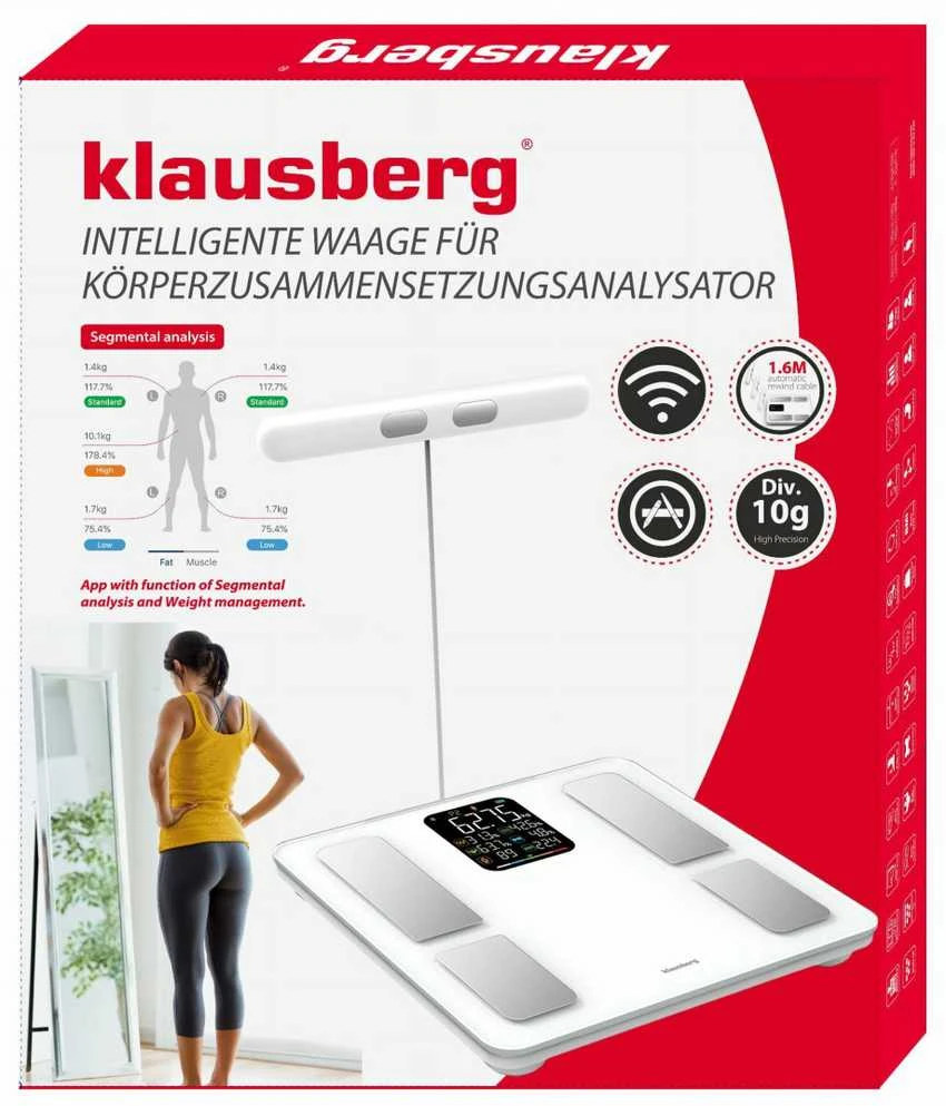 Virtuvinės svarstyklės Svarstyklės Vonios svarstyklės su rankena, elektroninės, tiksli kūno sudėties analizė, baltos, Klausberg, kb-7857