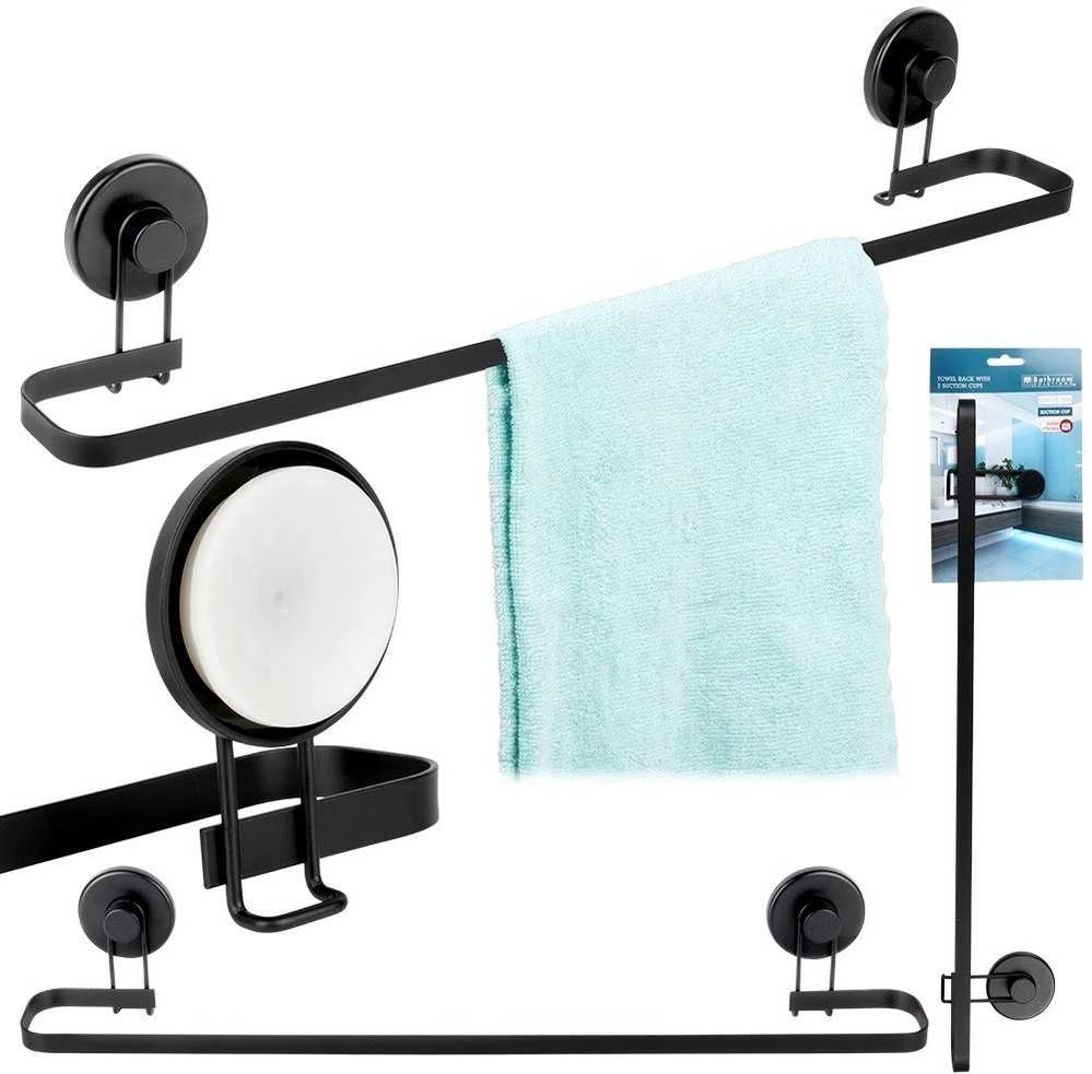 Bathroom Solutions Rankšluosčių laikiklis 60 cm Juodas metalas su siurbimo puodeliais