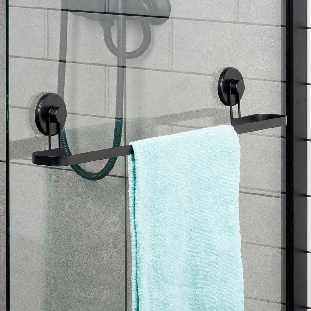 Bathroom Solutions Rankšluosčių laikiklis 60 cm Juodas metalas su siurbimo puodeliais