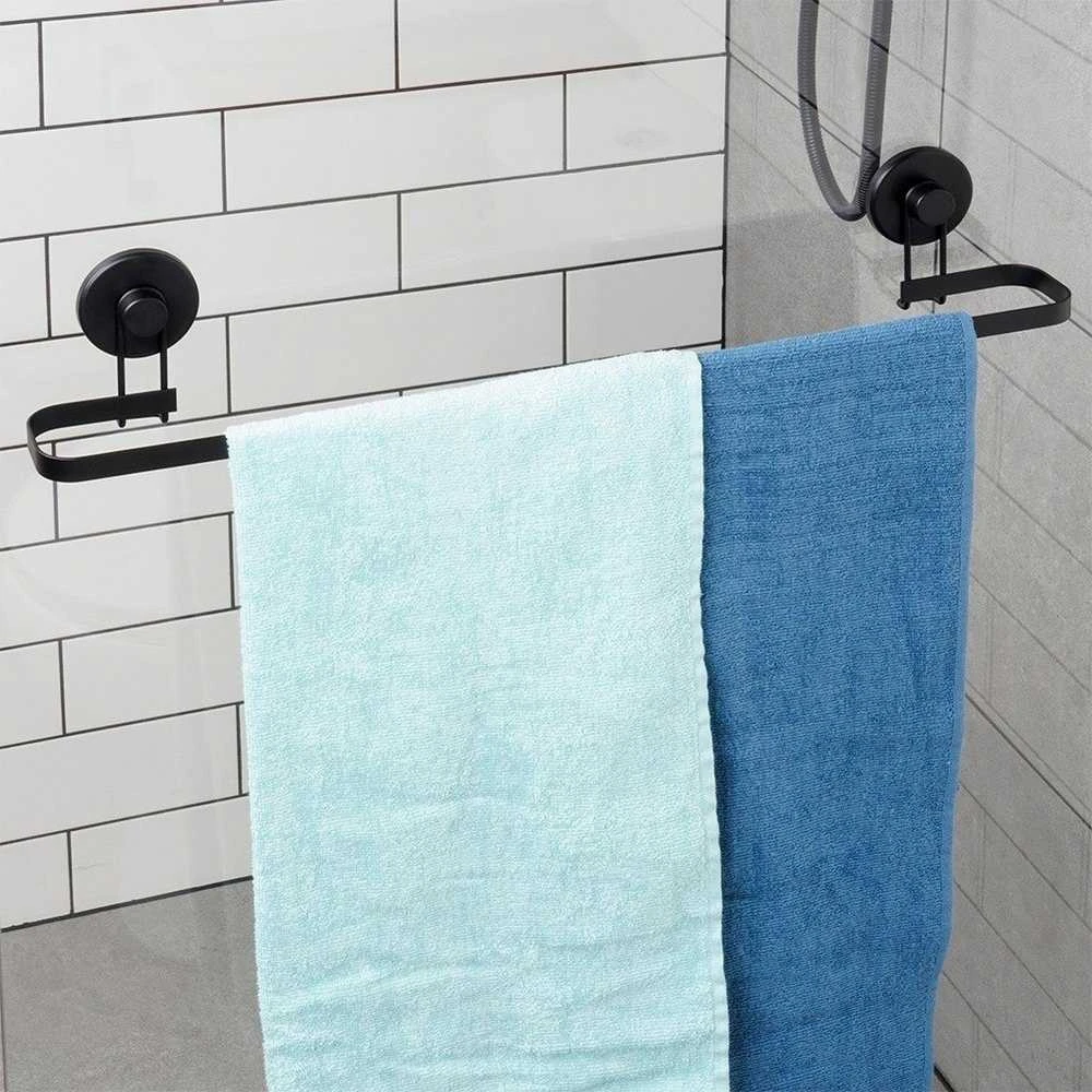 Bathroom Solutions Rankšluosčių laikiklis 60 cm Juodas metalas su siurbimo puodeliais