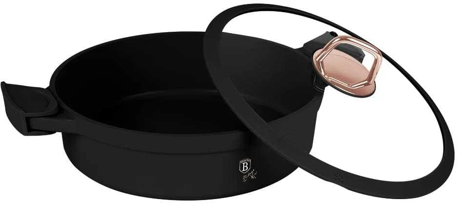 WOK Puodas NISKI Z POWŁOKĄ TYTANOWĄ 4.2L 28CM BERLINGER HAUS Juodas ROSE BH-1455