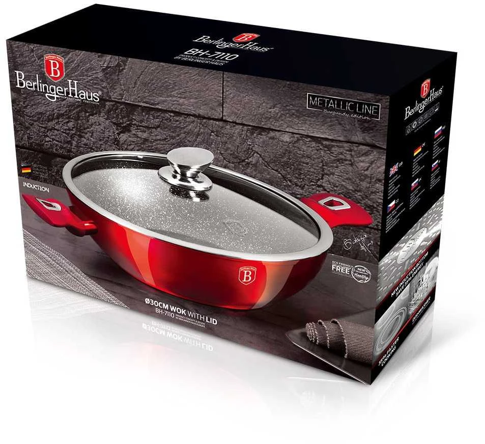 BH-7110 - Plokščias granitinis puodas 30 cm Berlinger Haus Burgundy Line