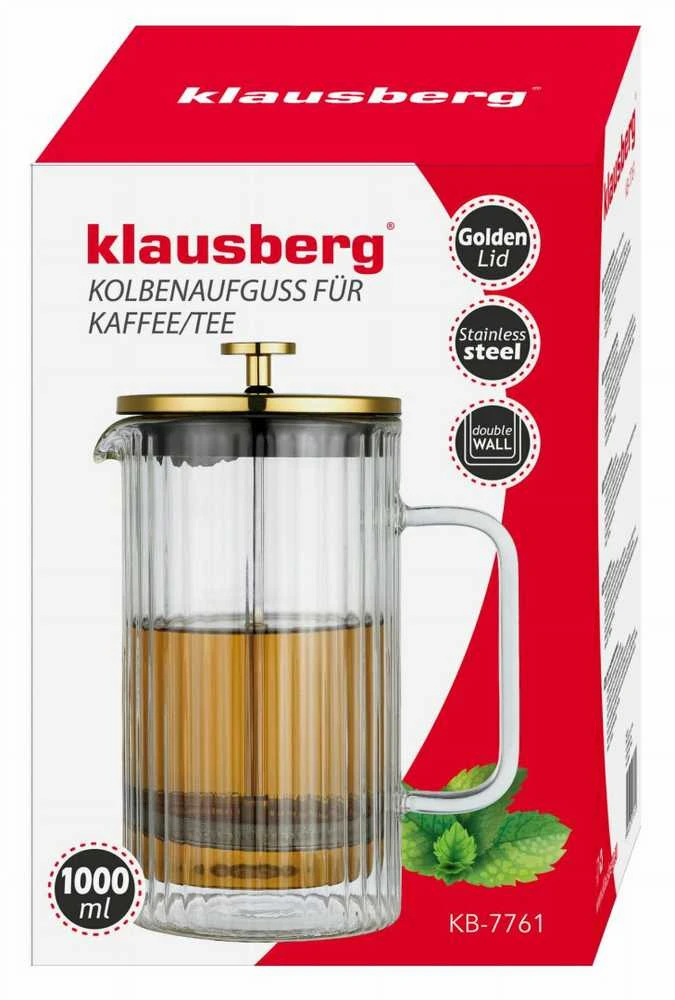 Zaparzacz Stūmoklinis kavos/arbatos virimo aparatas, stiklinis, 1 l, Klausberg, kb-7761