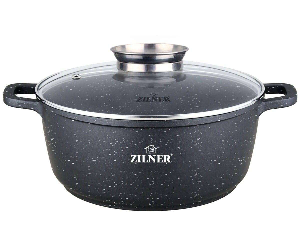 Marmurinis puodas su dangteliu, juodas, mažas, 1,3 l, 16 cm, ZILNER dujų indukcija