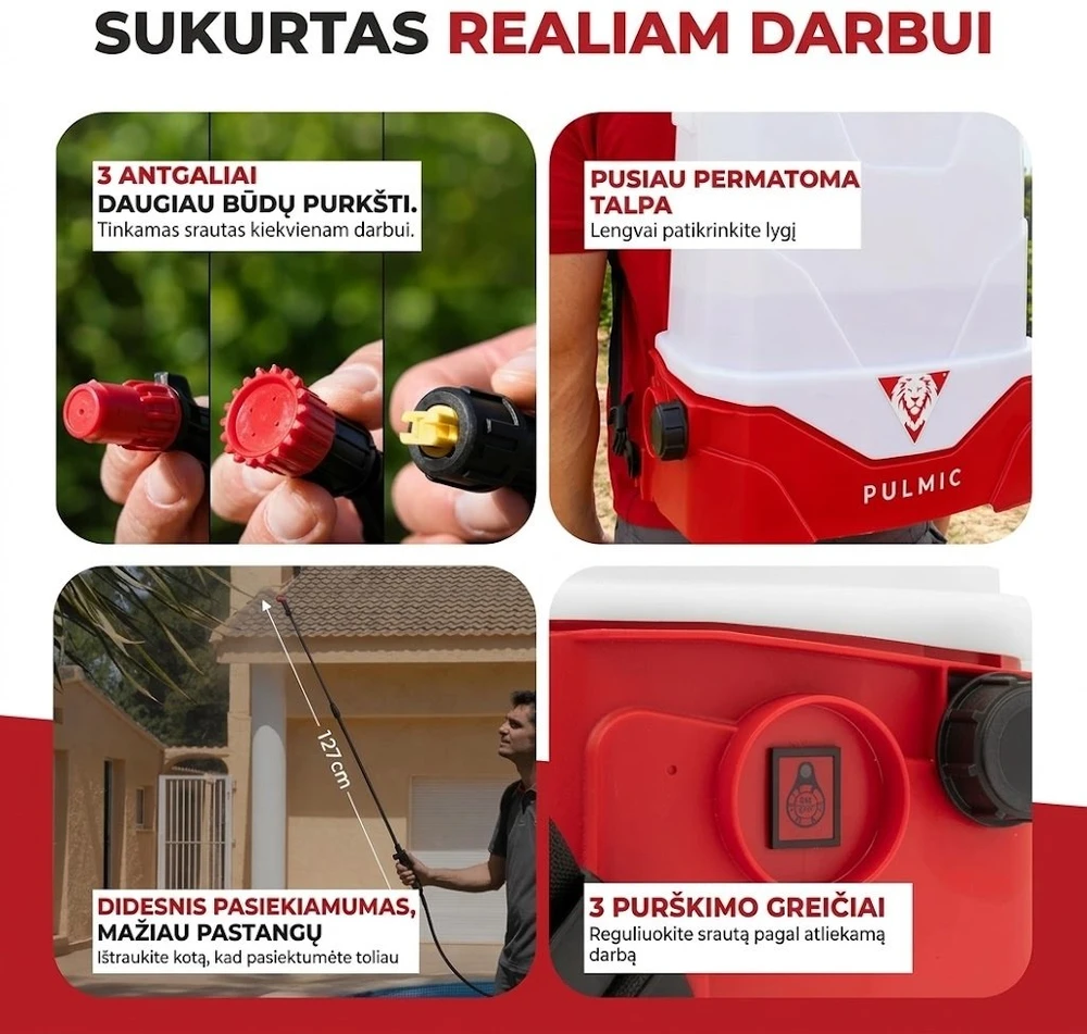 Akumuliatorinis sodo purkštuvas Pulmic Pegasus 15L su ličio baterija + Dovana