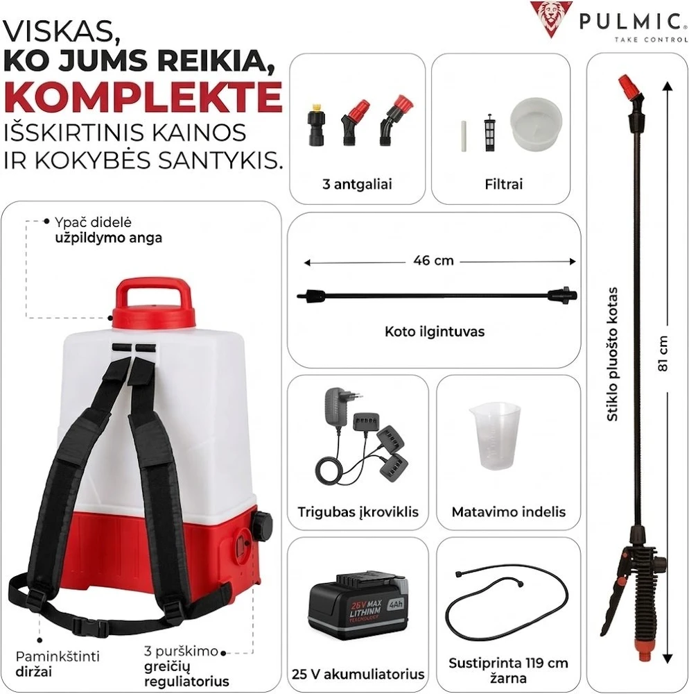 Akumuliatorinis sodo purkštuvas Pulmic Pegasus 15L su ličio baterija + Dovana