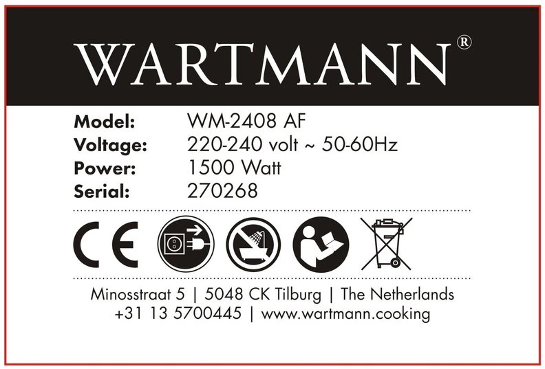 Karšto oro gruzdintuvė Wartmann® WM-2408 AF, 6L, keraminė