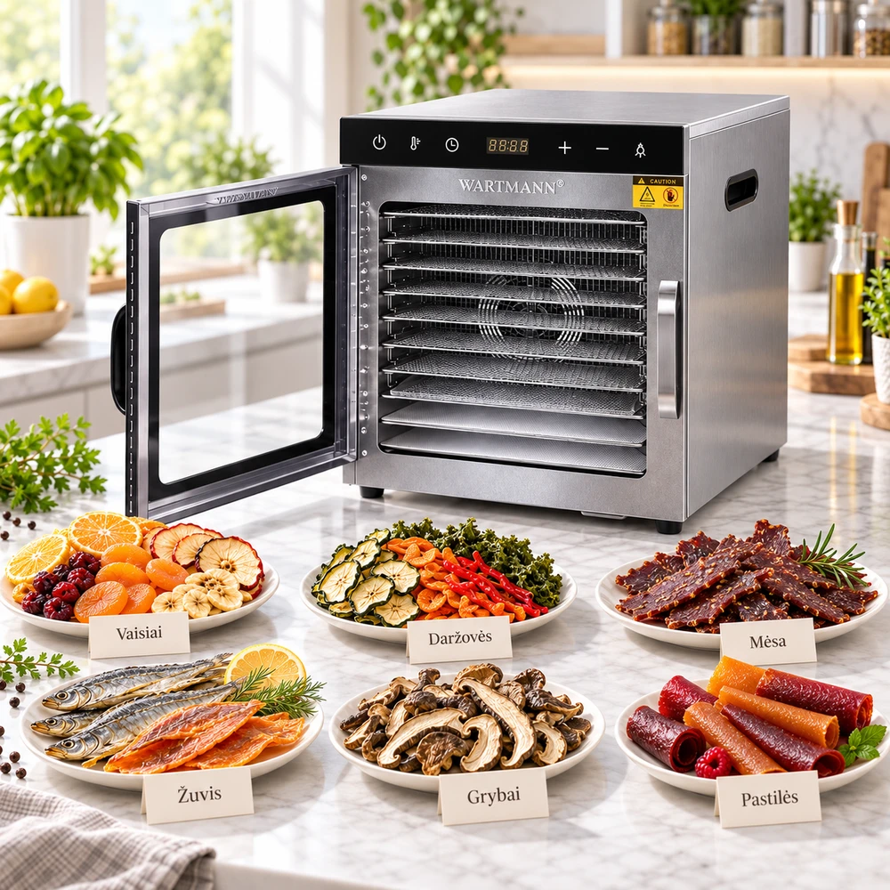 Vaisių džiovyklė Wartmann® WM-2110 DH nerūdijančio plieno, 10 padėklų