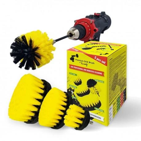 Profesionalūs valymo šepečiai Premium Drill 5vnt. - vidutiniškai minkštas, geltonas, 13 cm