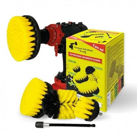 Profesionalūs valymo šepečiai Premium Drill 5vnt. - vidutiniškai minkštas, geltonas, 13 cm