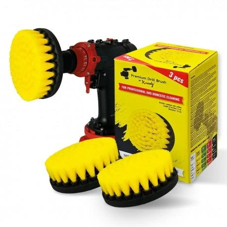 Profesionalūs valymo šepečiai Premium Drill 3vnt. - vidutiniškai minkštas, geltonas, 13 cm