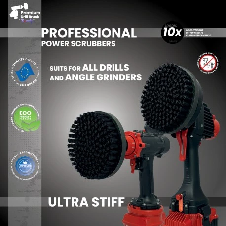 Profesionalus valymo šepetys Premium Drill 2 in 1 - ypač kietas, juodas, 15 cm