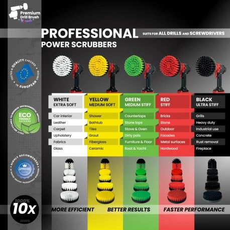 Profesionalus valymo šepetys Premium Drill 2 in 1 - ypač kietas, juodas, 15 cm