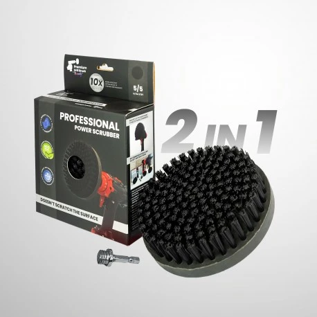 Profesionalus valymo šepetys Premium Drill 2 in 1 - ypač kietas, juodas, 15 cm