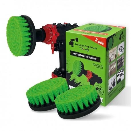 Profesionalus valymo šepetys Premium Drill 3vnt. - vidutiniškai kietas, žalias, 13 cm
