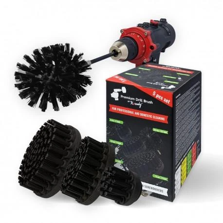 Profesionalus valymo šepetys Premium Drill 5vnt.- ypač kietas, juodas, 13 cm