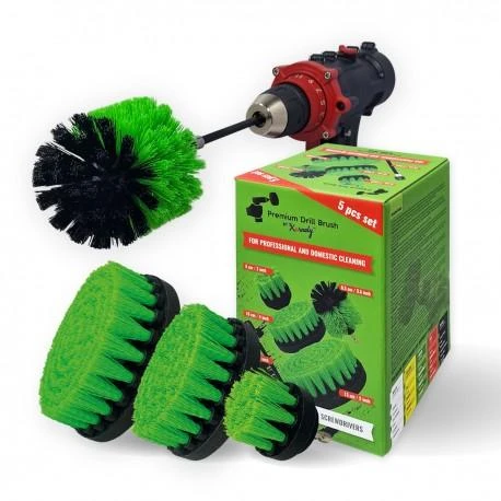 Profesionalus valymo šepetys Premium Drill 5vnt. - vidutiniškai kietas, žalias, 13 cm