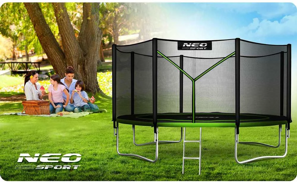 12 pėdų / 374 cm sodo batutas su lauko tinklu ir kopėčiomis Neo-Sport