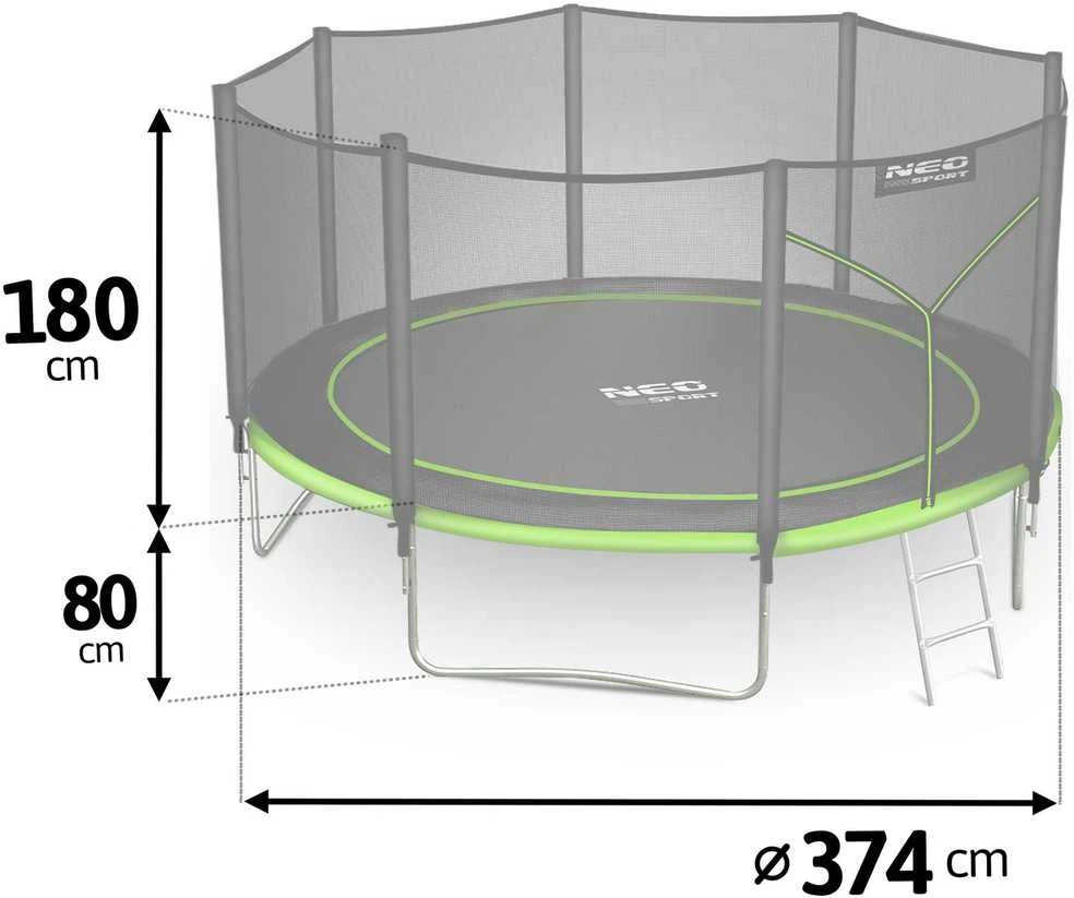 Neo-Sport batutas 374 cm su išmatavimais