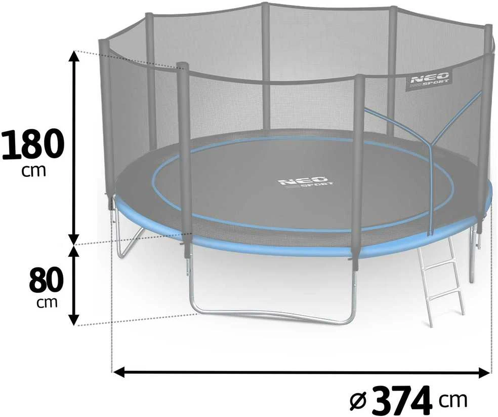 Neo-Sport batutas 374 cm su išmatavimais