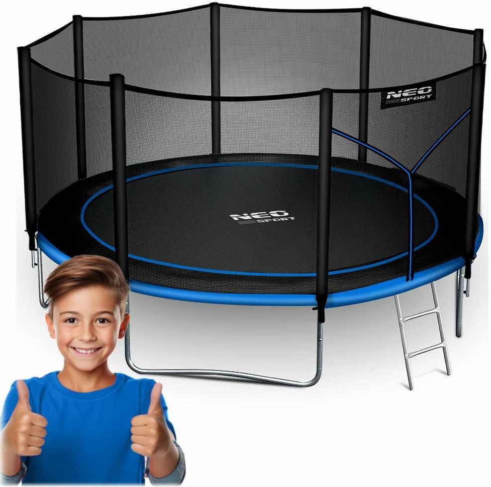 Neo-Sport batutas 374 cm su vaiku ir apsauginiu tinklu
