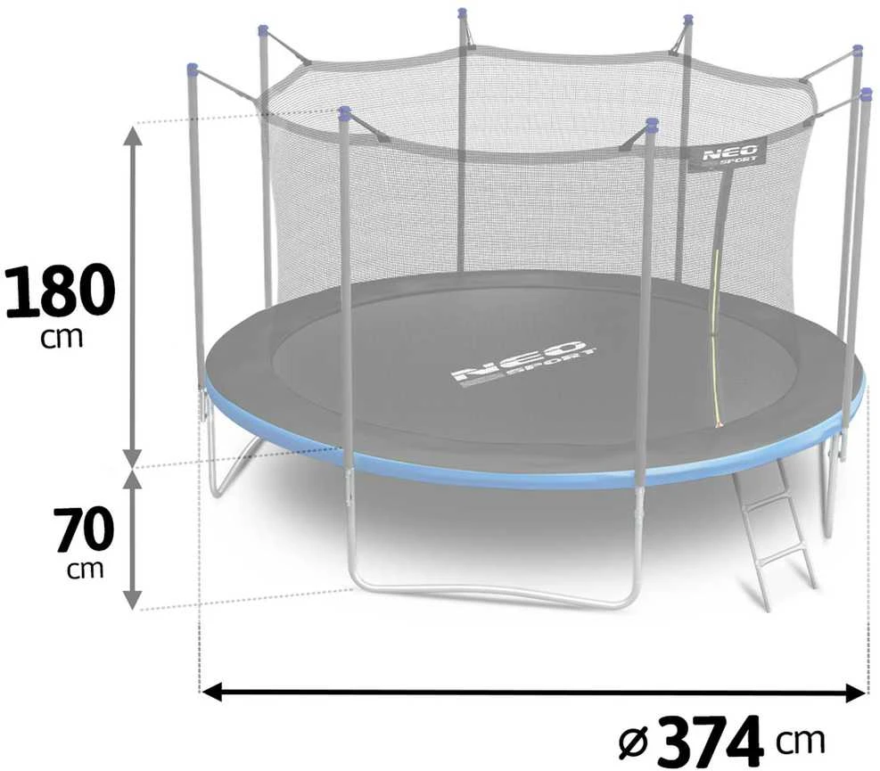 12 pėdų / 374 cm sodo batutas su vidiniu tinklu ir Neo-Sport kopėčiomis