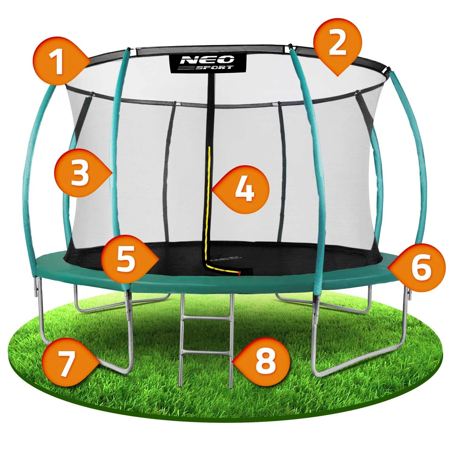 Profiliuotas sodo batutas 14 pėdų / 435 cm su vidiniu Neo-Sport tinkleliu