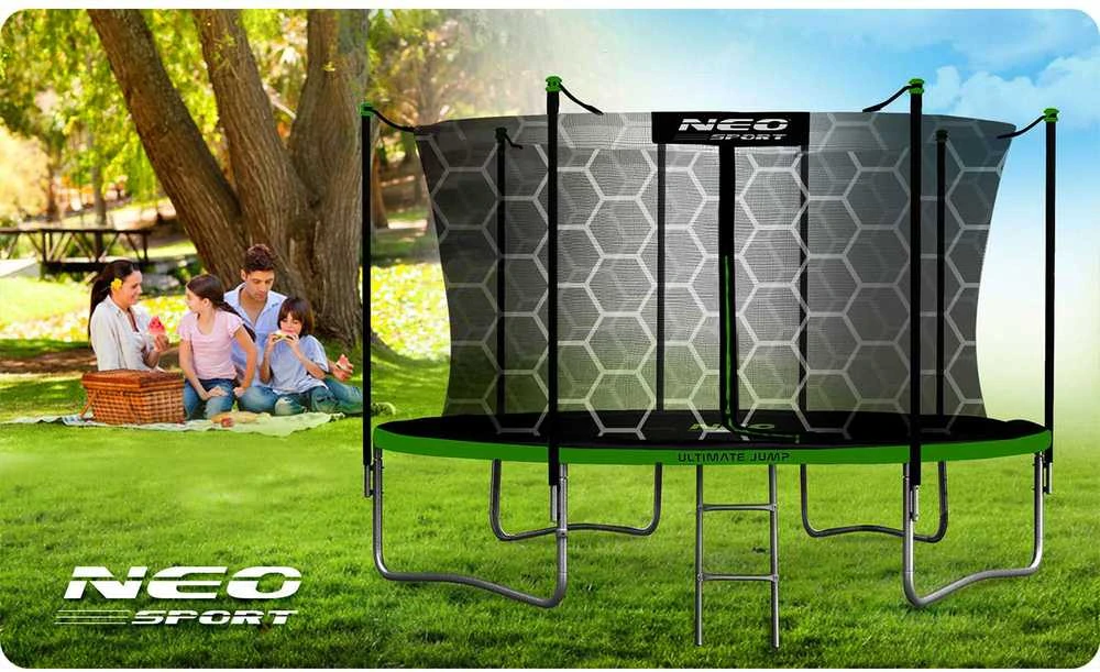 14 pėdų / 435 cm sodo batutas su vidiniu tinklu ir kopėčiomis „Neo-Sport“