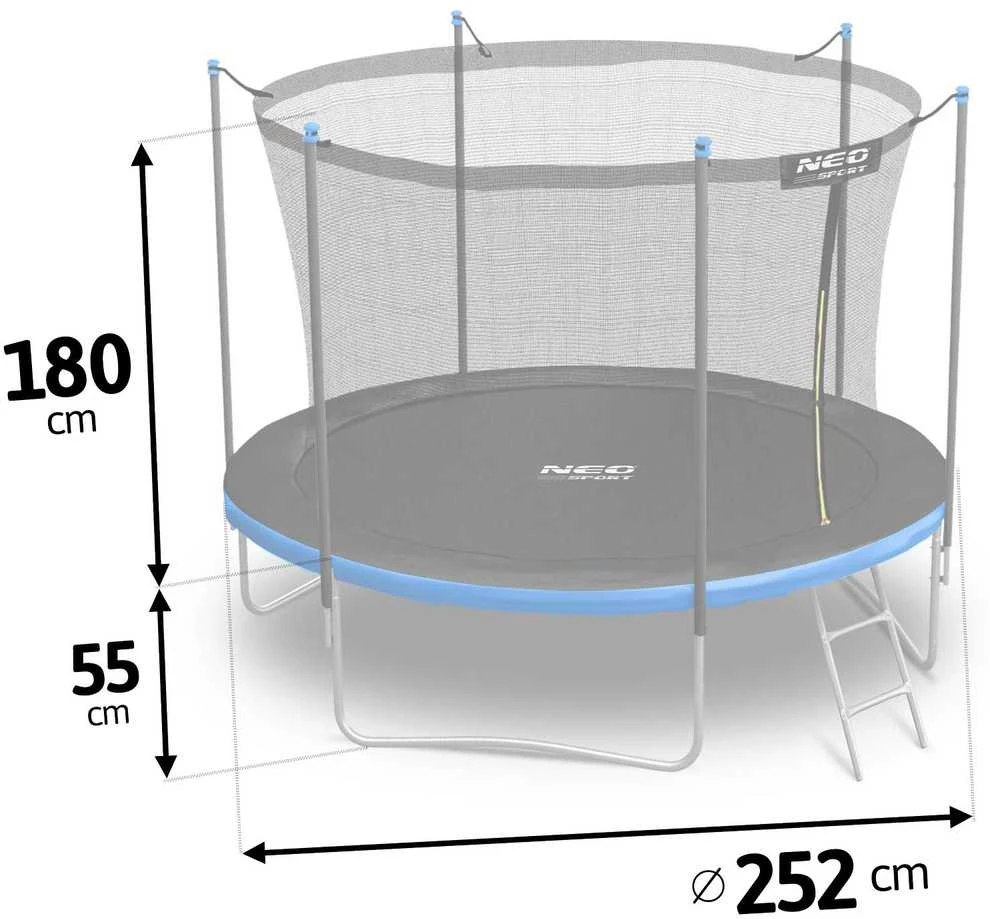 8 pėdų / 252 cm sodo batutas su vidiniu tinklu ir Neo-Sport kopėčiomis