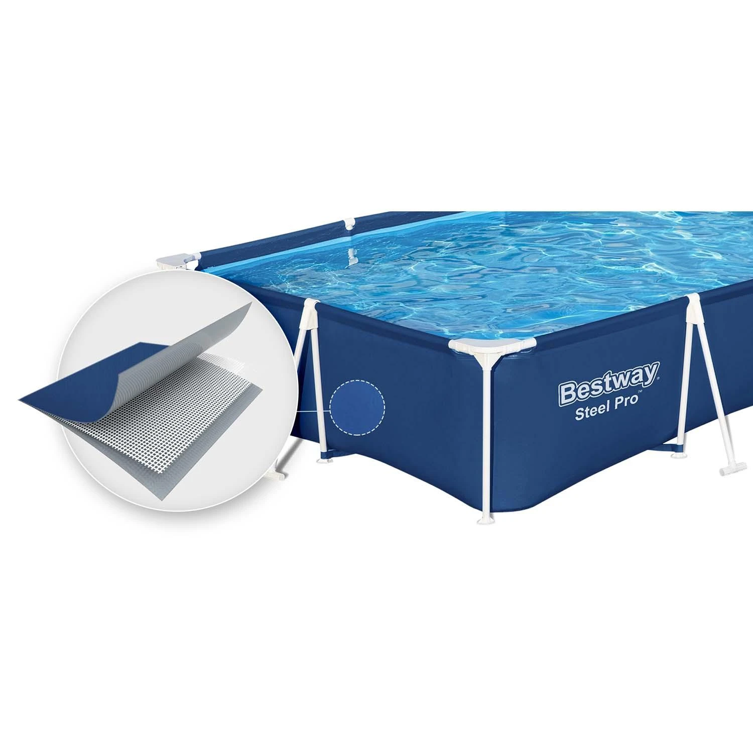 Bestway Steel Pro baseinas su medžiagos pjūviu