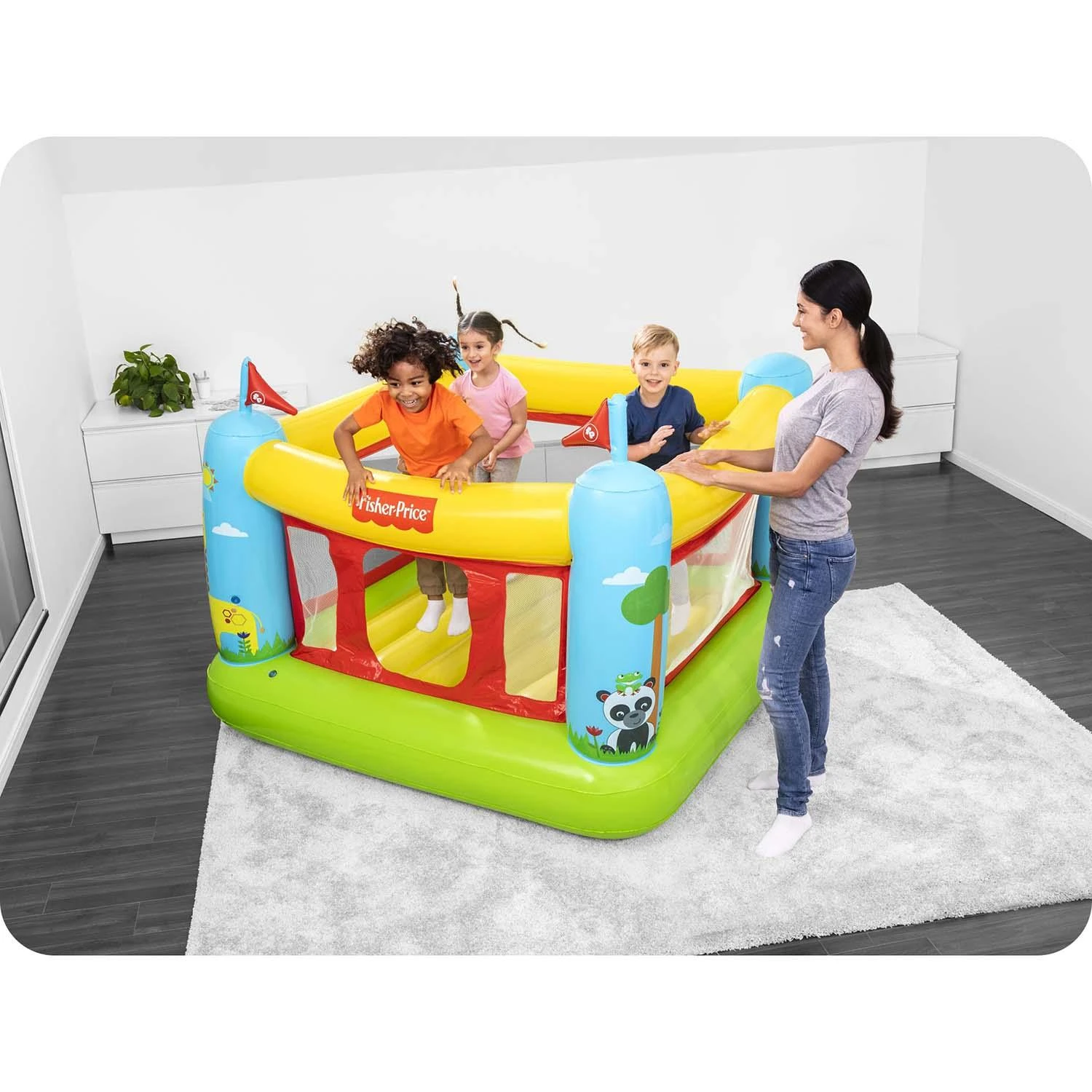 BESTWAY Fisher-Price pripučiamas batutas, 1.75m x 1.73m x 1.35m, 93553