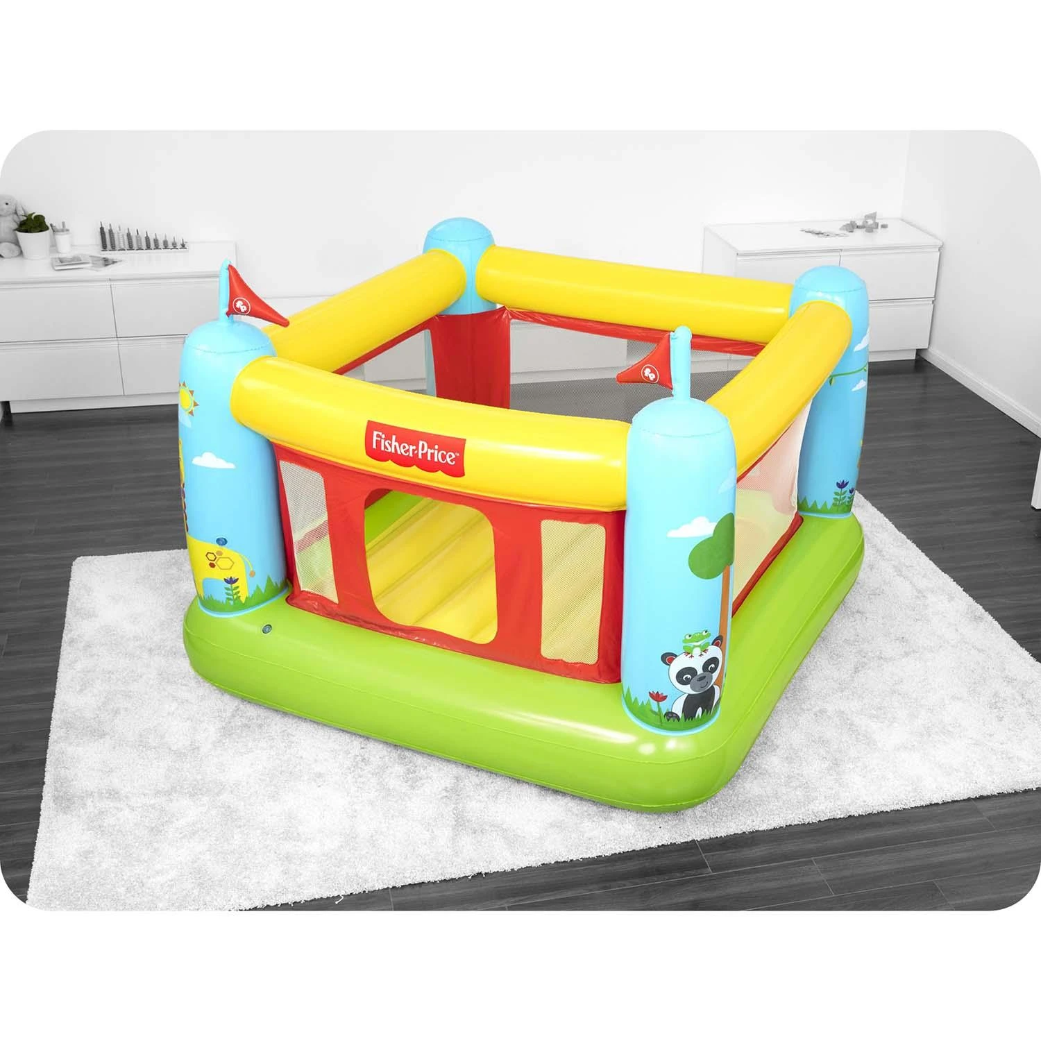 BESTWAY Fisher-Price pripučiamas batutas, 1.75m x 1.73m x 1.35m, 93553