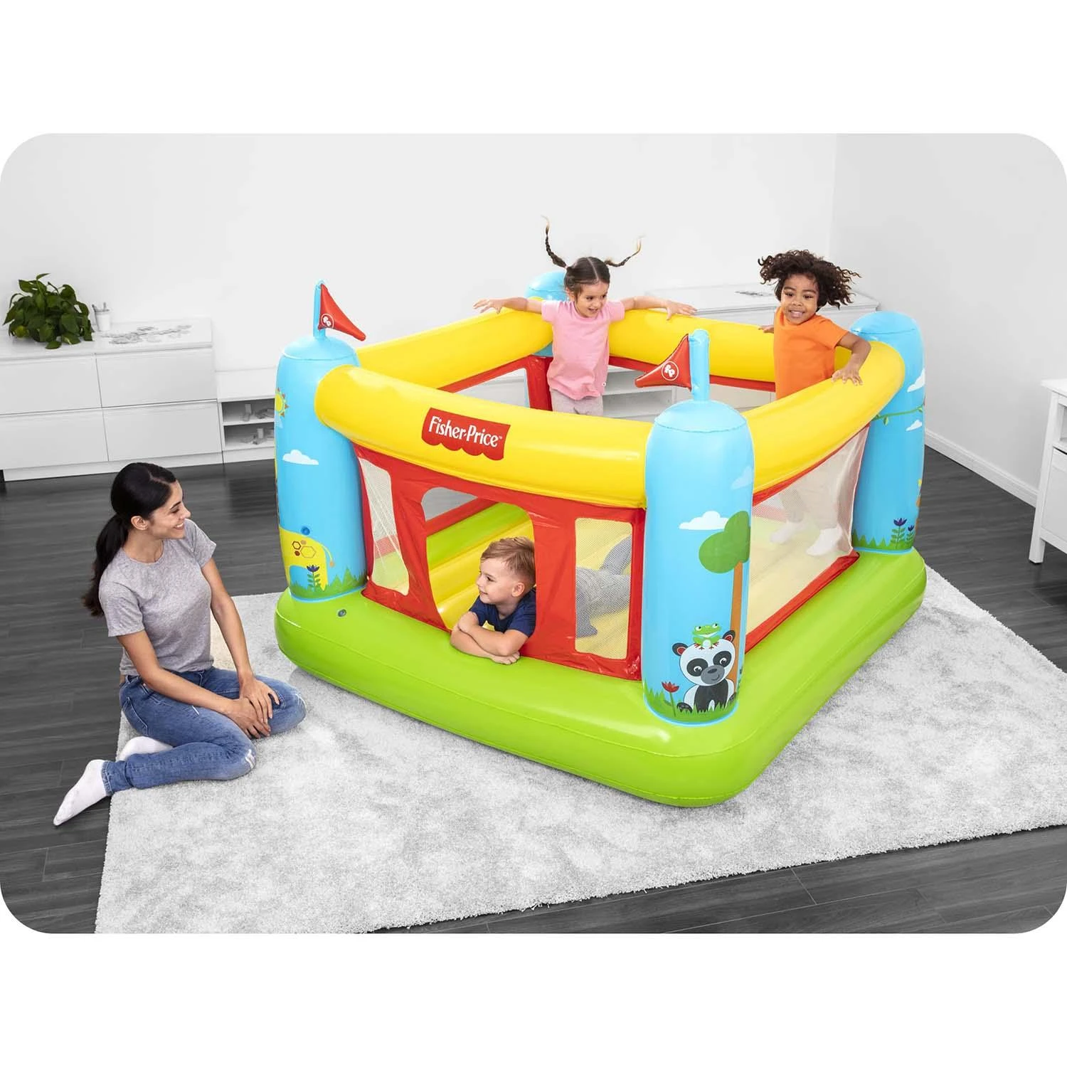 BESTWAY Fisher-Price pripučiamas batutas, 1.75m x 1.73m x 1.35m, 93553