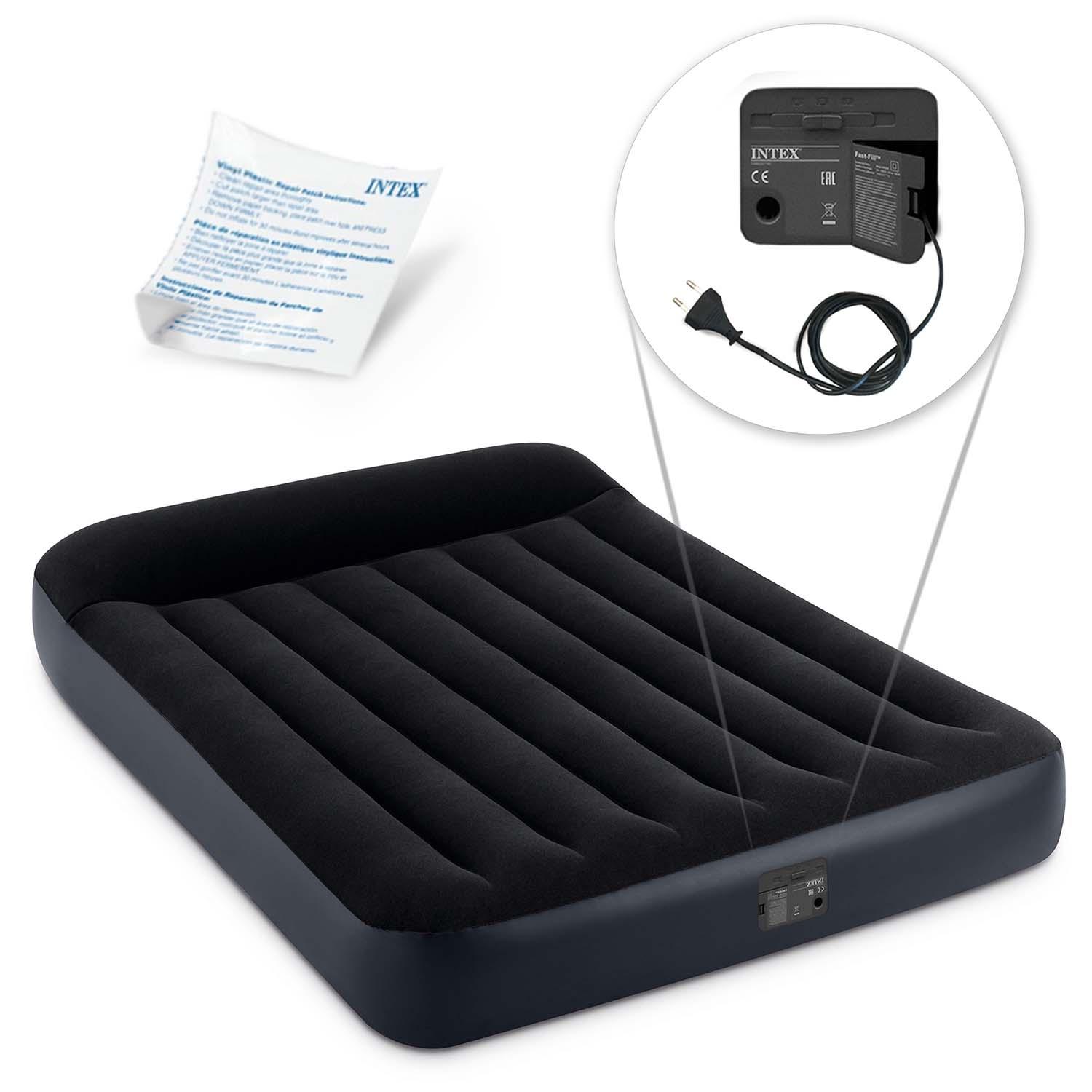 Intex Full Pillow Rest Classic Airbed su Fibre-Tech įmontuotu siurbliu, Juodas, 191x137x25cm